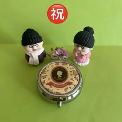 ミニ置物・ピロケース敬老の日プレゼント　祖父母人形・ミニ花束