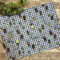 ランチョンマット★給食ナフキン★チェック昆虫・青③