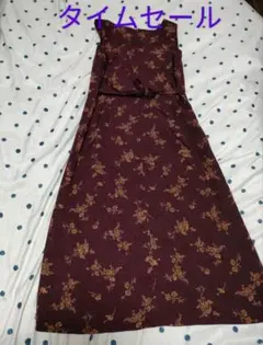 花柄ノースリープ ワンピース ワインレッド １１号