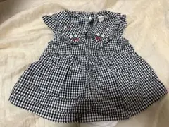 petit main ギンガムチェック 半袖ブラウスイチゴ刺繍 80cm