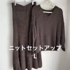 ブラウン Vネック セーター スカートセット