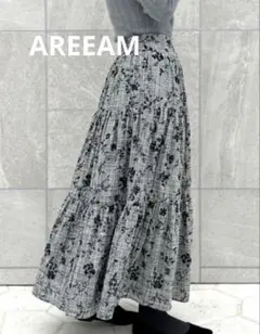 美品 AREEAM ロングスカート フレア 花柄 チェックのサムネイル