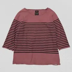 DIESEL♡7分袖ボーダーカットソー　ボートネック　メンズ　メタルロゴ　S