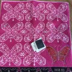 ANNA SUI 蝶模様 ハンカチ ピンク