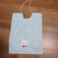 familiar クマ刺繍 スタイ 水色　よだれかけ