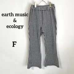 【アースミュージック&エコロジー】フレアパンツ F 黒 チェック ウエストゴムのサムネイル