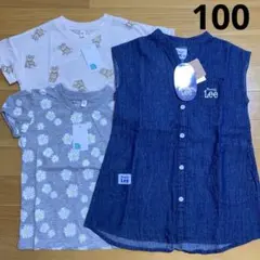 新品 半袖 Tシャツ リー デニム ワンピース チュニック 100 女の子
