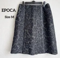 EPOCAツイード花柄 シルク刺繍糸ドット柄 台形スカート膝丈ブラックM