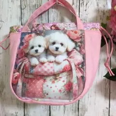 保冷ミニ巾着バッグ　可愛いマルチーズ