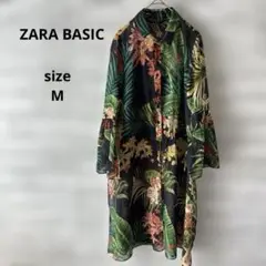 ZARA BASIC 花柄 長袖シャツ 黒 ロングワンピース　羽織　総柄　M