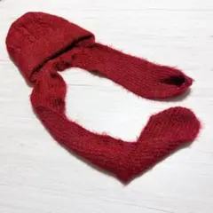 ニット帽 マフラー 赤　バラクラバ 一体型 ニットキャップ 耳あて 防寒