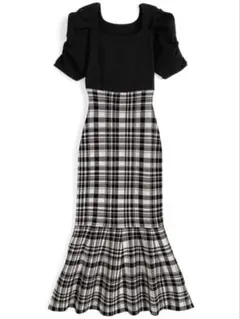 GRLチェック柄切替マーメイドニットワンピース kz632