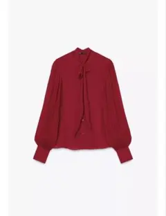 ZARA ワインレッド リボン付きバルーンスリーブシャツ