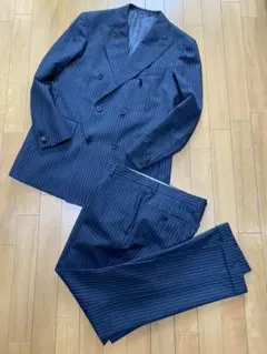 スーツカンパニー 6釦 ダブルスーツ 175cm-4Drop 黒 ピンストライプ