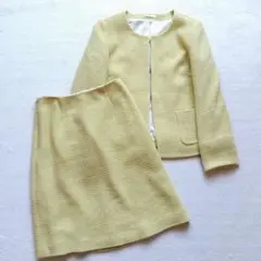 ELLE　セットアップ　スーツ　ツイード　ジャケット　スカート　ノーカラー　38