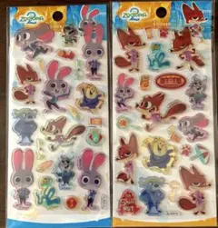【海外正規品】　ディズニー　ズートピア ぷっくりシール　3Dシール　2枚セット