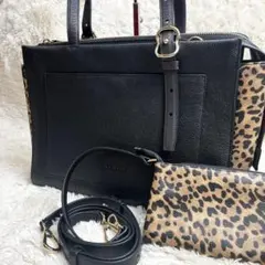 【美品】コールハーン　ショルダーバッグ　トート　大容量　2way 豹柄　レザー