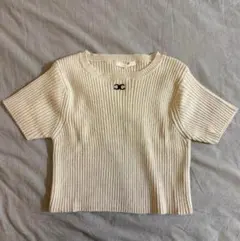 アイボリー リブ編み 半袖ニット