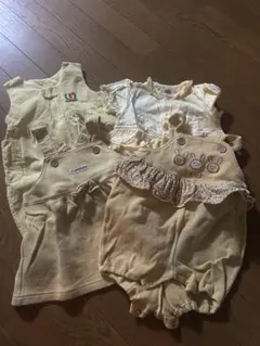 イエローのロンパース・カバーオール4点セット