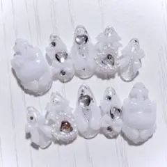 No.461　ネイルチップ 量産型 地雷系 サブカル 平成女児 猫 白 ホワイト