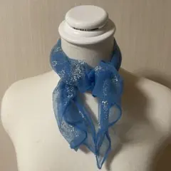 107 シフォンストール スカイブルー ボタニカル柄 透け感 爽やか 上品