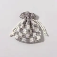 チェック柄 巾着袋 グレー×白