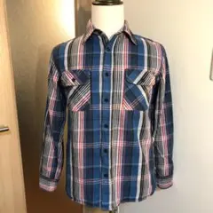 メンズ【美品 アヴィレックス】M 青赤 AVIREX チェック 厚手 ネルシャツ