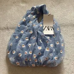 ZARA☆デイジー刺繍 メッシュ トートバッグ ライトブルー M