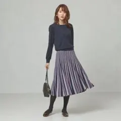 closet story 二ットプリーツワンピース　手洗い可　フリー　ネイビのサムネイル