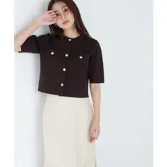 エンブレムボタンニットジャケット半袖FW差込 （ダークブラウン）
