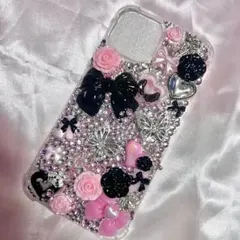 スマホケース デコ電 ピンク 黒 平成女児 姫ギャル 地雷系 量産型 埋めつくし