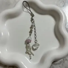 ビーズキーホルダー クラゲ ハンドメイド