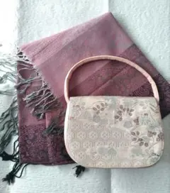 春分の日価格　ハンドバッグ 和装用 パシュミナカシミアストール　ピンク系　セット