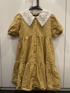 イエローチェックフレアワンピース 半袖　ZARA kids