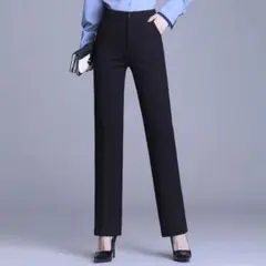 レディース ハイウエスト ストレッチ スラックス 細身ストレート 仕事用