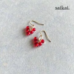 [1029]小粒チェコガラスのシンプルピアス レッド クリア ハンドメイド