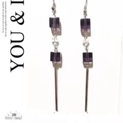 【178】 スクエアガラス 2連ピアス パープル スティックチャーム ピアス