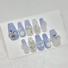 ｟現品｠ ネイルチップ　水色　青　ウィッシュコア　量産系　クローバー　ロング