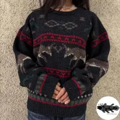 90s⭐︎Woolrich ウールリッチ ニット 鹿柄 バーズアイ ウール Mのサムネイル
