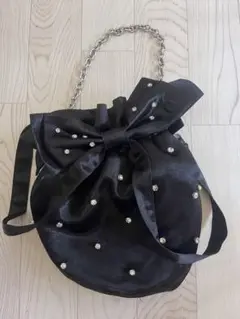 é ribbon2waybijou satin gather bag black