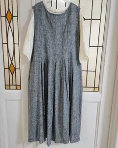 blue willow グレンチェックリネン2wayワンピース