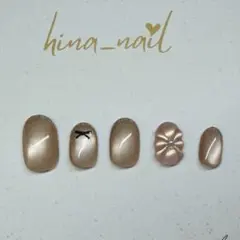 【オーダー】ネイルチップ シンプル マグネット ぷっくりフラワー ラメフレンチ