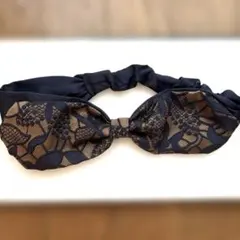 ネイビー レース リボン カチューシャ ヘアアクセサリー