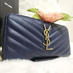 ✨極美品✨サンローラン　長財布　ラウンドファスナー カサンドラ　ネイビー