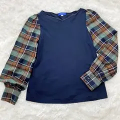 ブルーレーベル　クレストブリッジ タータンチェックカットソー M ネイビー