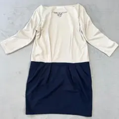 g714　VIS バイカラーワンピース　卒業式　七分袖　ホワイト/ネイビー