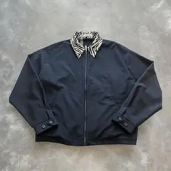 ZARA ザラ ウールハリントンジャケット 襟ゼブラ柄 L ブラックレア 短丈