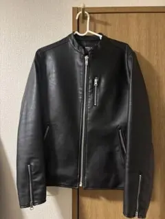 ブラックフェイクレザーシングルライダースジャケット