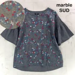美品✨マーブルシュッド　花刺繍　麻綿　ブラウス　トップス　ウォッシャブル　春夏