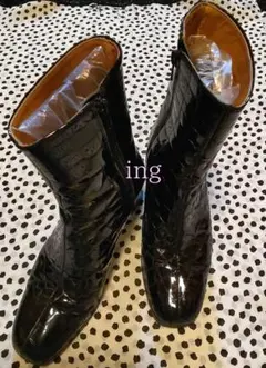 【ing】レディース ジップアップ ショートブーツ クロコダイル 23.0cm